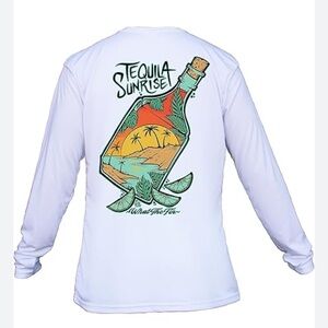 WTF - What The Fin? Long-Sleeve Performance Wicking Shirt Tequila Sunrise NWT S